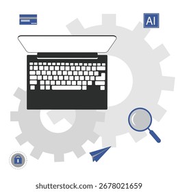 Digital business and online learning concept with laptops charts ideas and technology