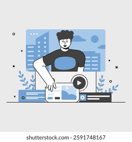 Digital Business Presentation Asset Character Vector Editable Blue Color