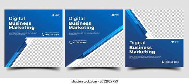 Digital business promotion social media post template collection. Editable futuristic banner with place for the photo. Usable for social media, banners, and websites.