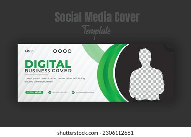 Digital business social media cover page or web banner template for marketing campaign photo space modern layout green gradient color geometric shape white background