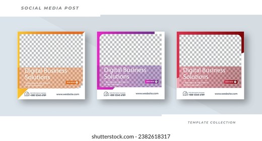 Digital business solution Online marketing  webinar banner for social media post template  Set , Corporate Business Promotion Social Media Web Banner, Square Flyer Unique Design