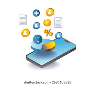 Gráfico de estrategia de negocio digital en smartphone móvil