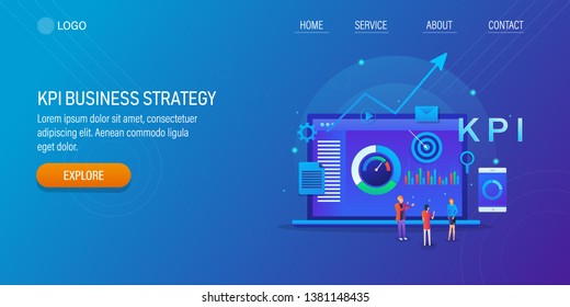 Digital business strategy, Measure business objective, Business KPI, flat design vector illustration with icons and texts