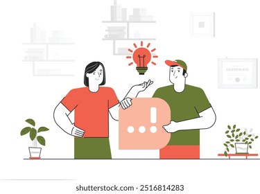 Digital Business Teamwork Workflow Concept - Flat Vector Style Illustration