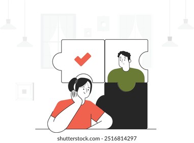Digital Business Teamwork Workflow Concept - Flat Vector Style Illustration