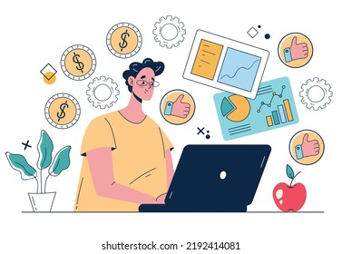 Digital business technology office work management abstract concept. Vector isolated graphic design illustration
