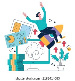 Digital business technology office work management abstract concept. Vector isolated graphic design illustration