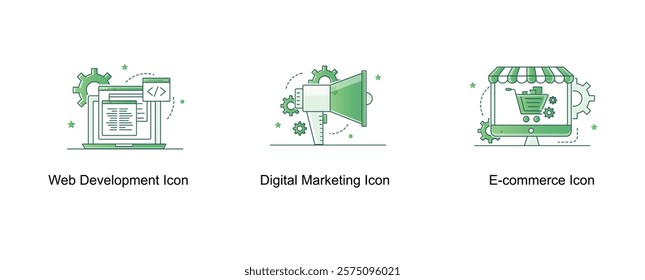 Digital Business Tools. Web Development Icon, Digital Marketing Icon, E-commerce Icon