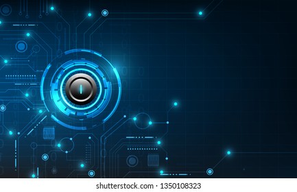 digital business, vector tech circle  white power button  and technology background.