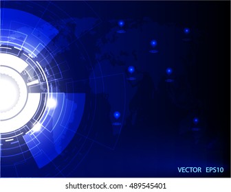 Digital business, vector tech circle and technology background.Wold map illustration.