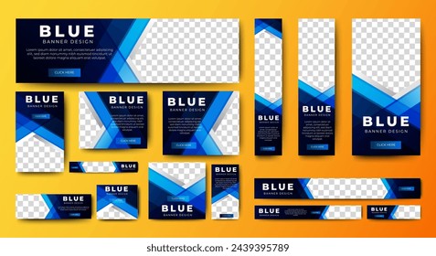 Digital Business Web banners template design with space for image. blue background. ve