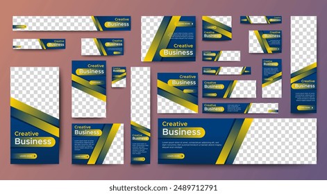 Digital Business Web banners template design with space for image. blue background. vector