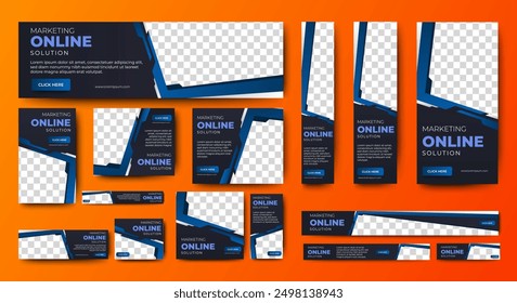 Digital Business Web banners template design with space for image. black and blue background. vector