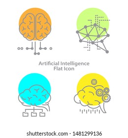 digital business working artificial intelligence smart brain technology network technology in flat icon vector illustration