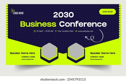 Digital business yearly conference digital webinar banner template design, design de banner de reunião on-line, talk show banner design, formato de arquivo eps 10 vetorial editável