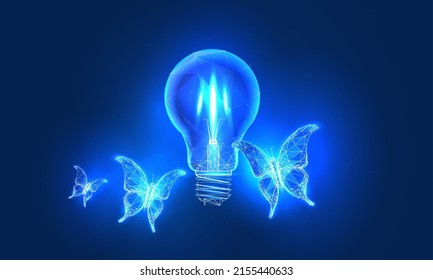 Digital Butterfly In Digital Futuristic Style. The Concept Of Licensing Or Founding A Startup. Vector Illustration With Light Effect And Neon