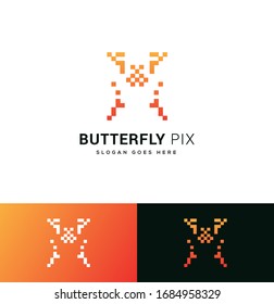 Vector de diseño del logotipo de píxeles de la mariposa digital.