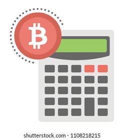 Digital calculating machine along with bitcoin sign on the edge prejudicing bitcoin calculator icon  
