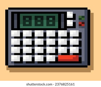 Digital calculator, 8-bit pixel art, vectorized pixel calculator art.