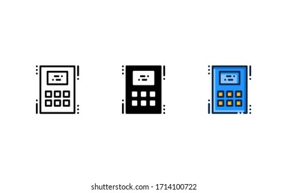 Digital calculator icon. With outline, glyph, and filled outline style