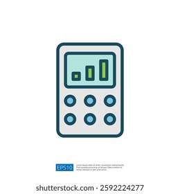 Digital Calculator Icon Representing Data Analytics and Statistics with Graphs and Trends for Business Financial Growth