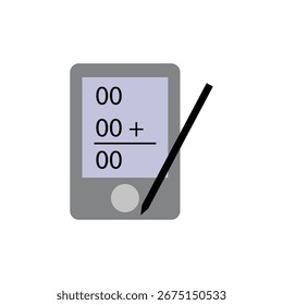 Ícone de calculadora digital com caneta para aplicações de matemática e finanças