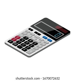 Digital calculator isometric view isolated on white background