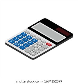 Digital calculator isometric view isolated on white background
