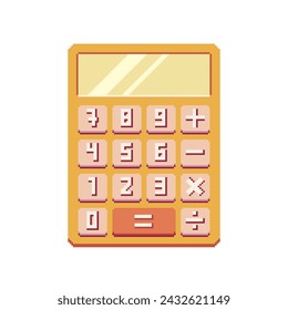 Digital calculator pixel art element. Counting device. 8 bit. Game development, mobile app. Isolated vector illustration. Cross stitch pattern.