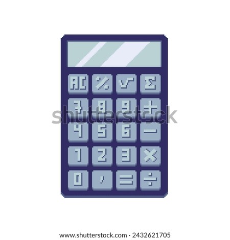 Digital calculator pixel art element. Counting device. 8 bit. Game development, mobile app. Isolated vector illustration. Cross stitch pattern.