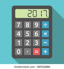 Digital calculator showing 2017 number. Planning, tax and accounting concept. Flat design. EPS 8 vector illustration, no transparency