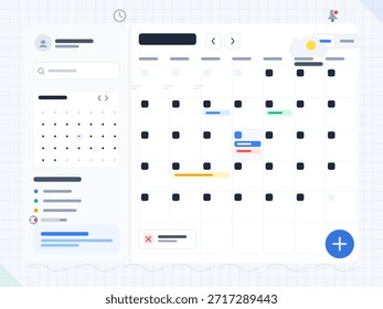 A digital calendar displays various tasks and events organized by date. The layout includes a navigation menu and time indicators for effective planning and management.