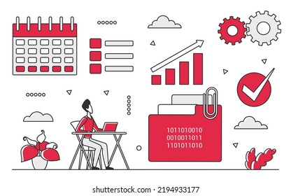 Digital calendar task organizer. Time management, to do list, scheduled events vector monocolor illustration