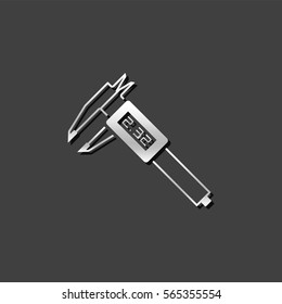 Digital caliper icon in metallic grey color style. Instrument equipment measurement