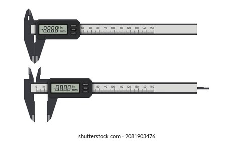 Digital caliper on a white background. Universal measuring device. Vector illustration.