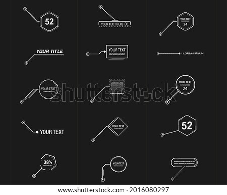 Digital callouts, footnotes. Layout for links and digital information. Source for advertising. Set of HUD. Vector illustration. light line png for games, video, photo, callout, HUD. 