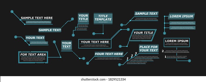 Digital callouts titles. Futuristic callout bar labels, information call box bars and modern digital info boxes layout templates. Modern banners of lower third for presentation. Vector illustration.