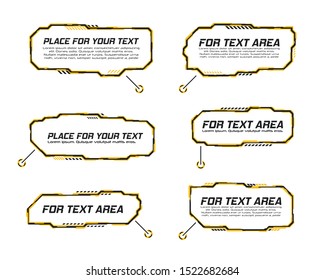 Digital Callouts Titles. HUD Futuristic Elements Set With Call Outs Communication And Arrow Bars Include. Layout Element For Web, Brochure, Presentation Or Infographics. Interface Elements HUD, UI, GU