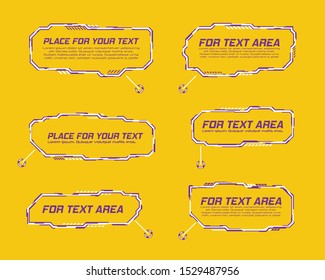 Digital callouts titles. HUD Futuristic Elements Set With Call Outs Communication And Arrow Bars Include. Layout element for web, brochure, presentation or infographics. Interface elements HUD, UI, GU