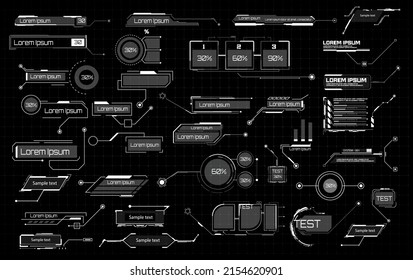 Digital callouts titles. A hud-style user interface element with a description of a message, advertisement, communication set. Isolated futuristic advertising communication set. Vector illustration