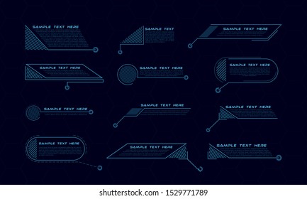 Títulos de llamadas digitales. Conjunto de plantillas de marco HUD futurista de ciencia ficción. Elemento de diseño para web, folleto, infografías. Banderas modernas de la tercera parte inferior para la presentación aisladas en amarillo. Vector