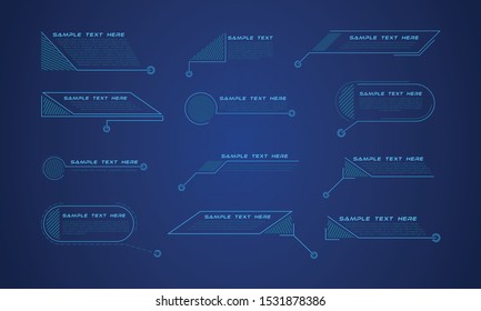 Digital callouts titles. Set of HUD futuristic sci fi frame template. Layout element for web, brochure,  infographics. Modern banners of lower third for presentation isolated on blue. Vector