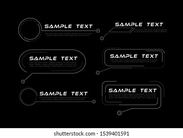 Digital callouts titles. Set of HUD futuristic sci fi frame template. Layout element for web, brochure,  infographics. Modern banners of lower third for presentation isolated on black. Vector