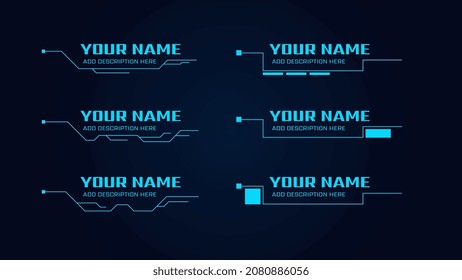 Digital callouts titles. Set of HUD futuristic sci fi frame template. Layout element for web, brochure Modern banners of lower third for presentation isolated on dark background. vector illustration