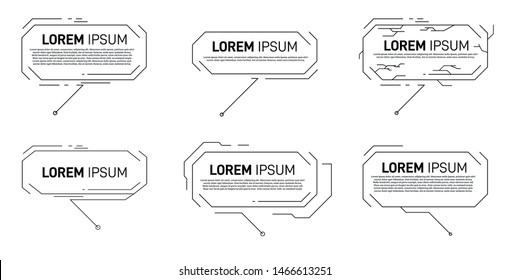 Digital callouts titles. Set of technology pattern for modern banners of lower third for presentation. HUD futuristic sci frame template for web, brochure, presentation or infographics.