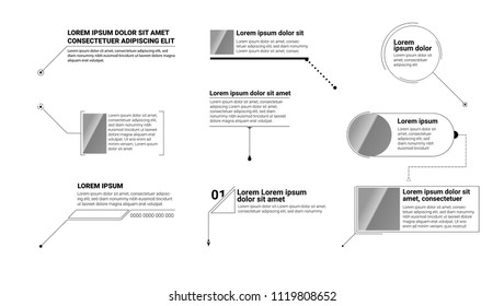 Digital callouts titles. Set of templates, modern banners of lower third for presentation isolated on white. Vector technology design of titles bar for infographics, advertising, video production.