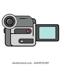 Digital camcorder technology flat color vector illustration template design