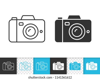 Digital camera black linear and silhouette icons. Thin line sign of photography. Photo outline pictogram isolated on white color transparent background. Vector Icon shape. Camera simple symbol closeup