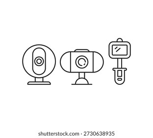 Ilustración vectorial de conjunto de iconos de línea de cámara digital y CCTV