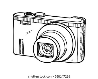 Digital Camera Doodle, a hand drawn vector doodle illustration of a digital camera.